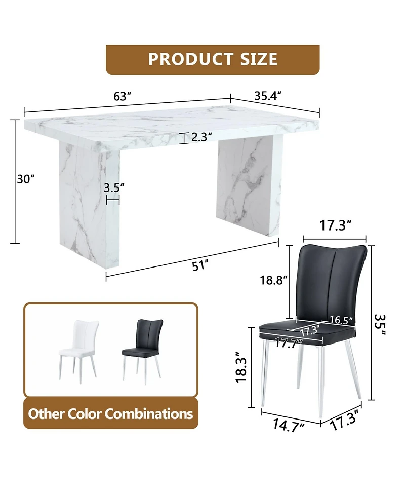 White Marble Dining Set with Black Stripe Chairs
