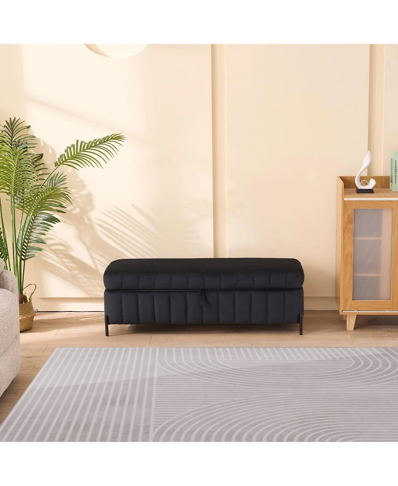 Streamdale Black Velvet Storage Bench 49" - Living Room/Entryway
