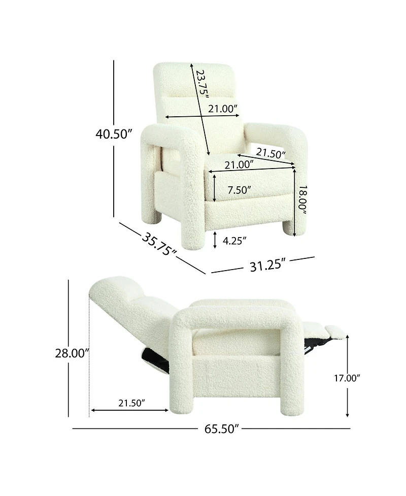 Streamdale Beige Push Back Recliner with Adjustable Backrest