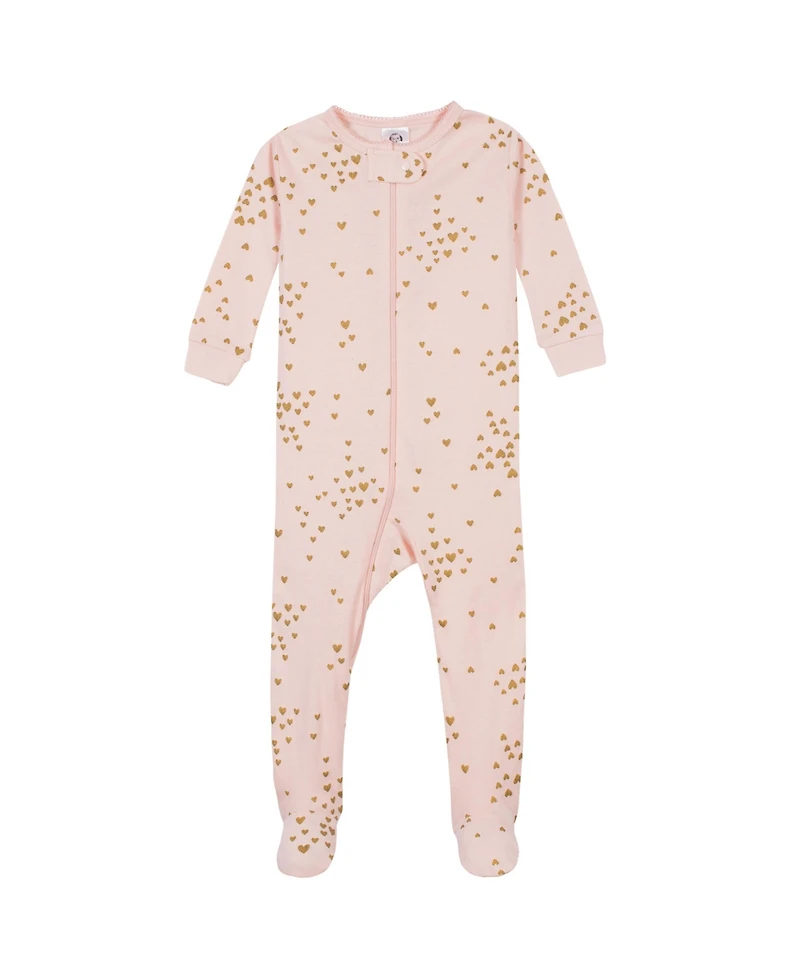 Gerber Baby Girls 2-Pack Snug Fit Footed Cotton Pajamas, Love, 0-3 Months