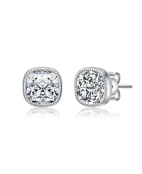 Square Bezel Set Clear Cubic Zirconia Stud Earrings