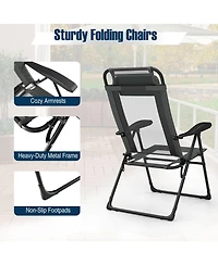 Outdoor Folding Chairs Set of 2 with Armrests and 7-Level Backrest