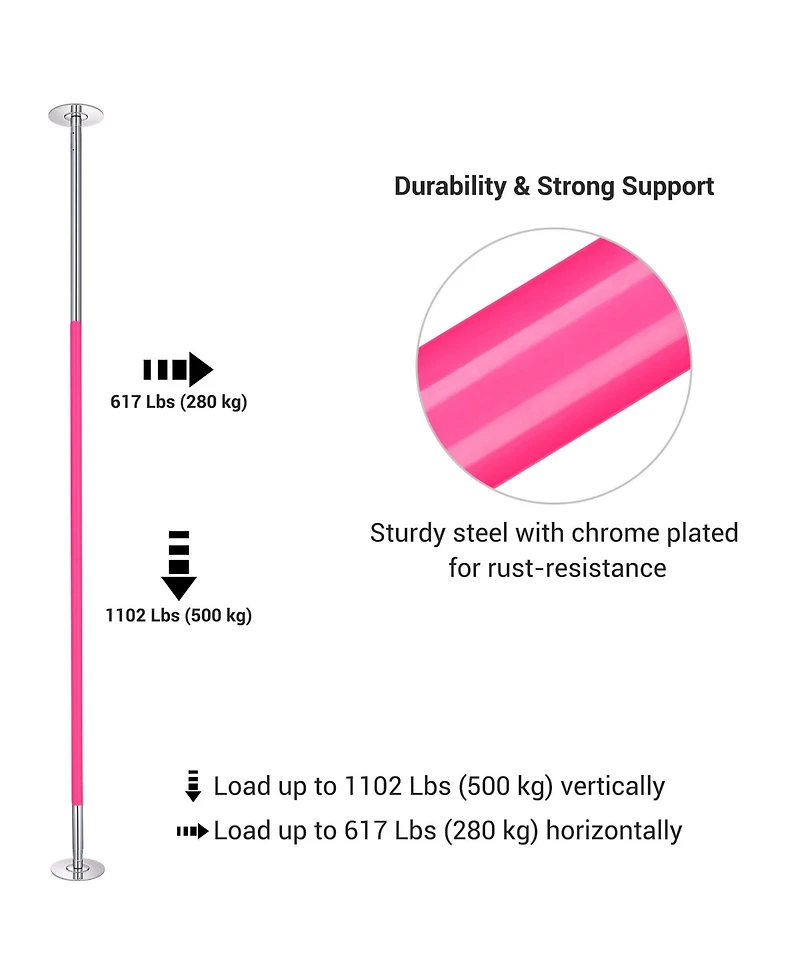 Yescom Ft Static Spinning Dancing Pole Kit 45mm Silicone Party Club Exercise Pink
