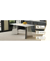 Streamdale 63" Cold Jade Dining Table Set with 6 White Pu Chairs