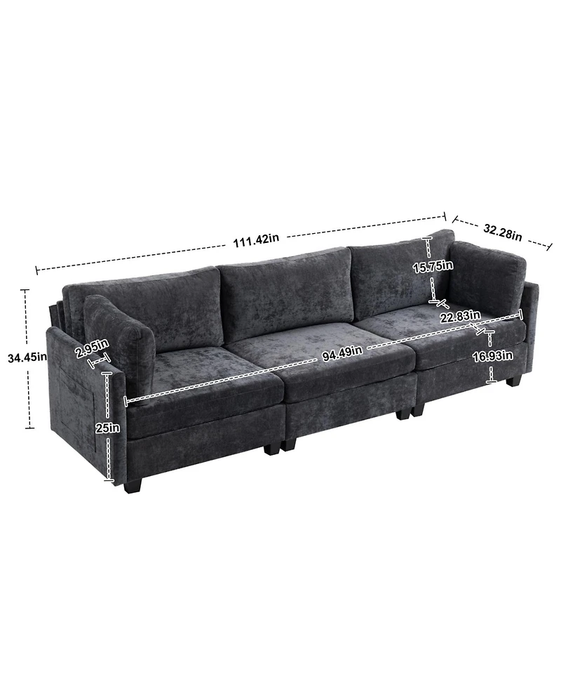 Streamdale 111.42x32.28" 3-Seater Chenille Sofa - Comfy, Cloud-Soft