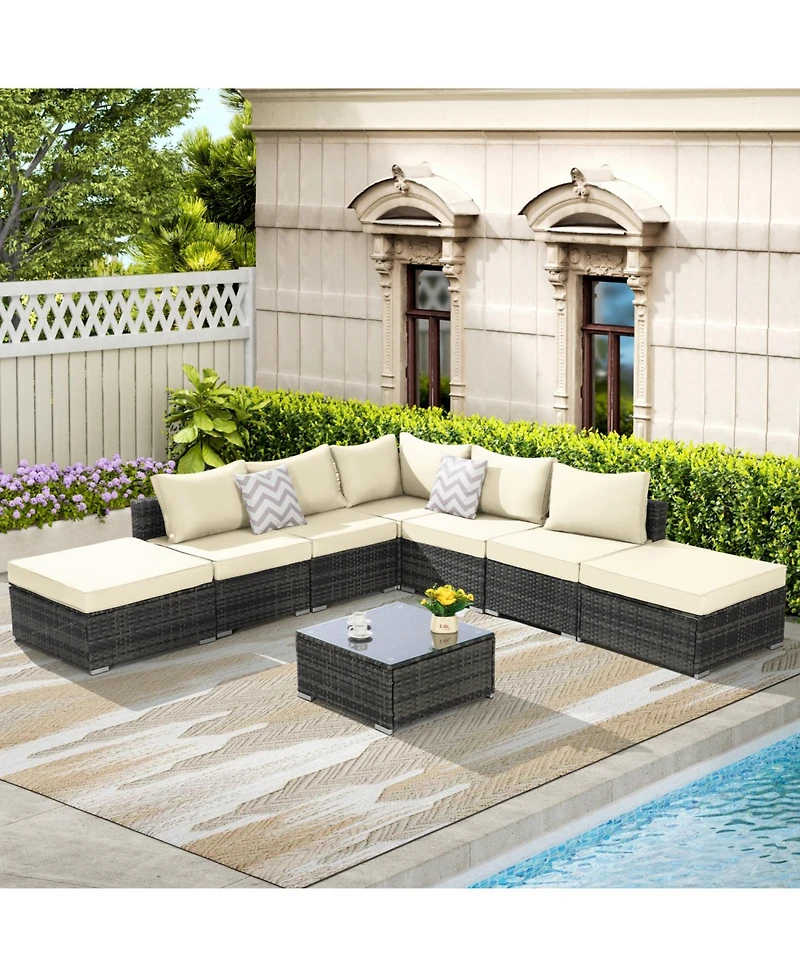 Outdoor Wicker Patio Sofa Set with Cushions & Table