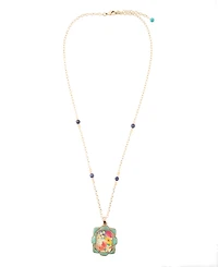 Barse Scenic Floral and Blue Turquoise Golden Pendant Necklace