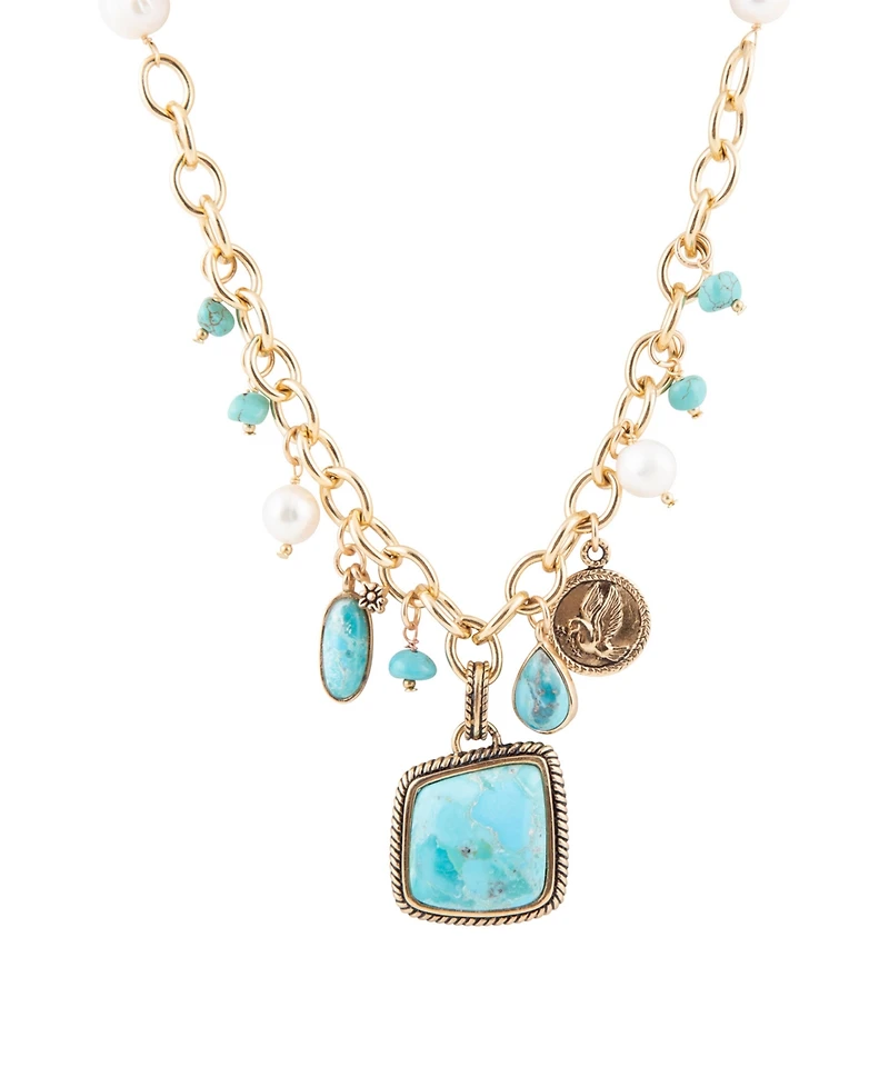 Barse Blue Turquoise and White Cultivated Pearl Multi Pendant Necklace