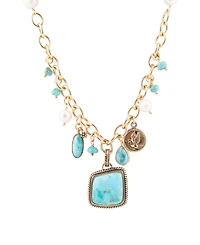 Barse Blue Turquoise and White Cultivated Pearl Multi Pendant Necklace