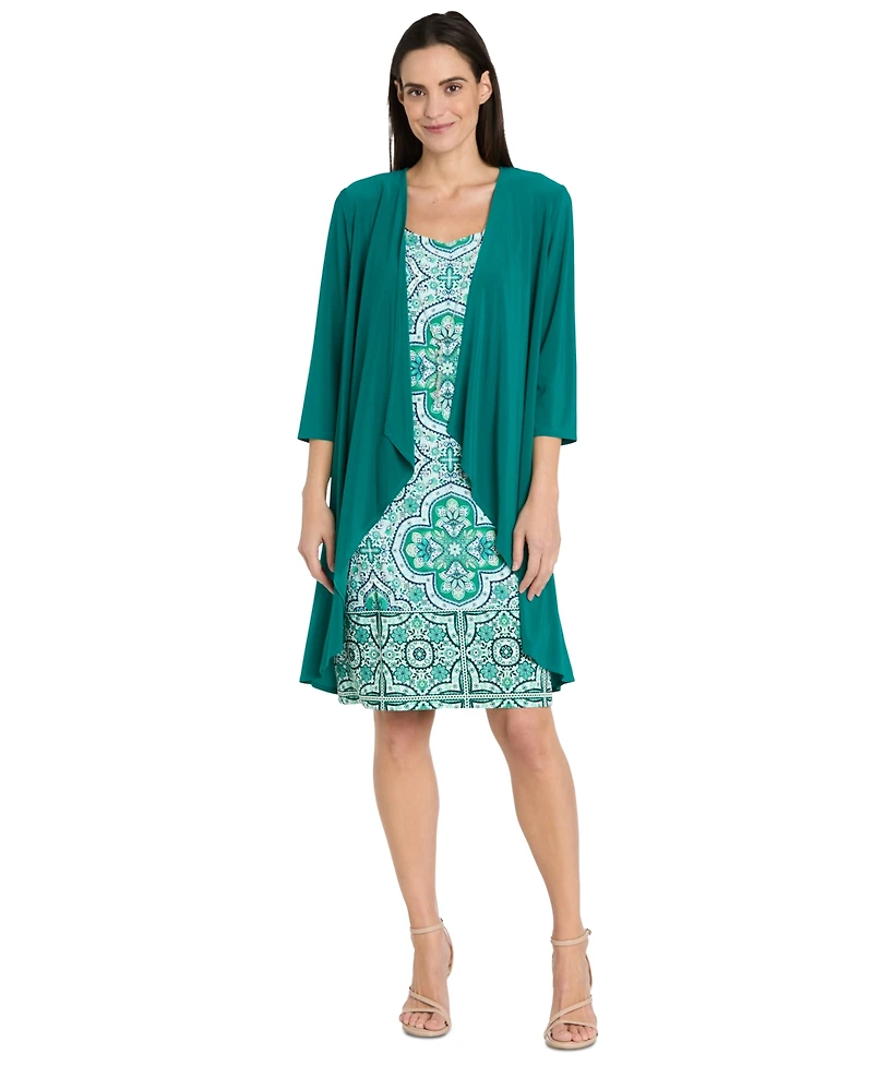 R & M Richards Women's Drape-Front Jacket and Necklace Dress Set