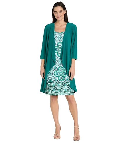 R & M Richards Women's Drape-Front Jacket and Necklace Dress Set