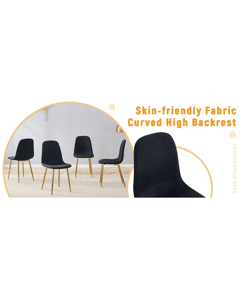 Streamdale Black Linen Dining Chairs - Set of 4, Golden Legs