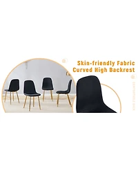Streamdale Black Linen Dining Chairs - Set of 4, Golden Legs