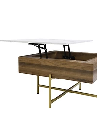 Streamdale Modern Square Lift-Top Coffee Table Set with Storage & 4 Ottomans