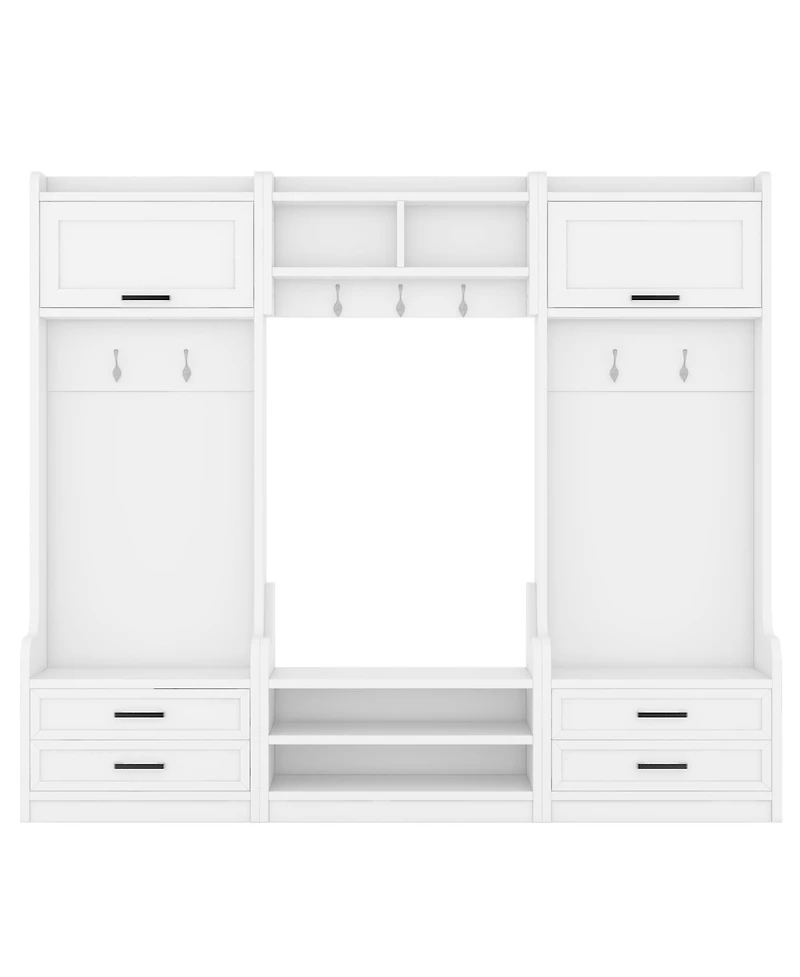 Streamdale 4-in-1 Hall Tree Coat Rack, Shoe Bench, Storage - White