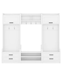 Streamdale 4-in-1 Hall Tree Coat Rack, Shoe Bench, Storage - White