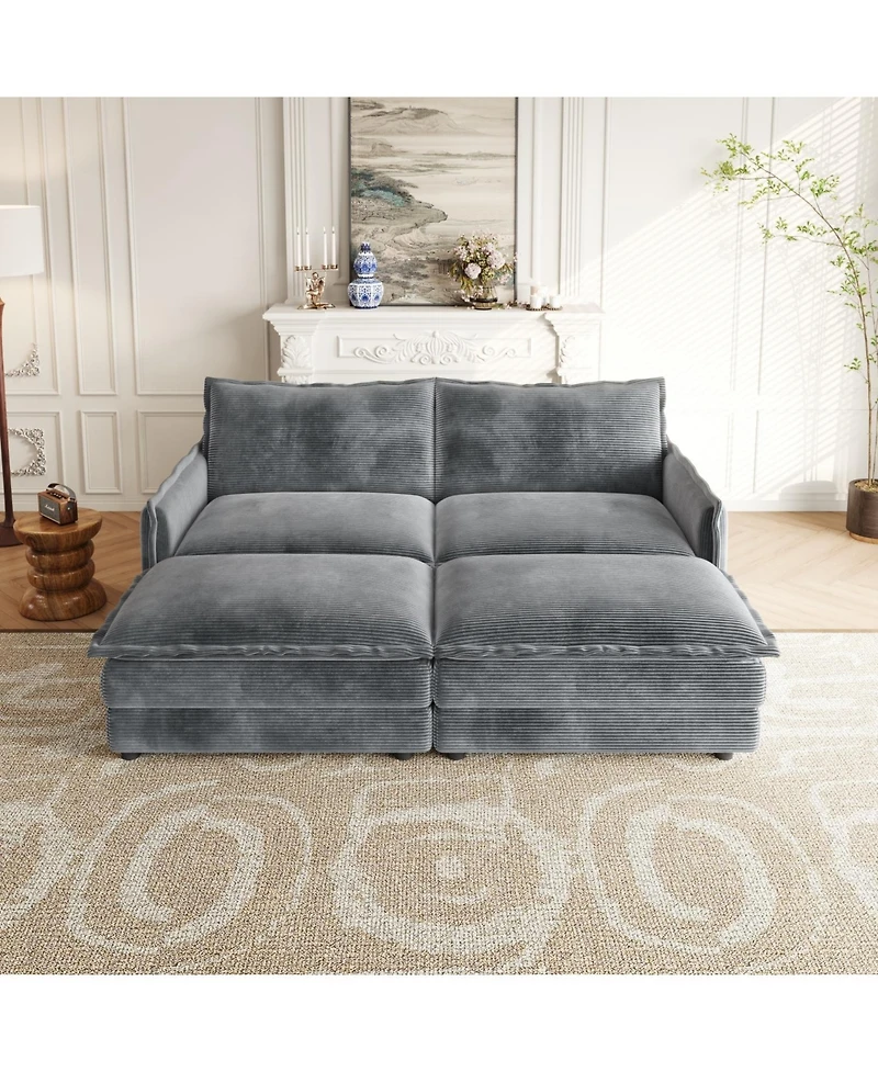 Streamdale Corduroy 2-Seater Sofa with Footrests & Cushions