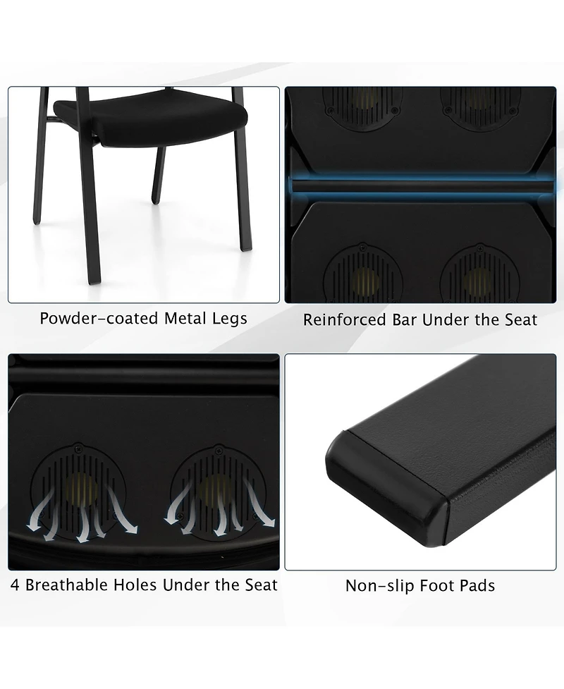 Set of 2 Stackable Reception Room Chairs with Padded Seat-Black