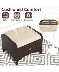 2 Pieces Outdoor Patio Pe Wicker Ottomans with Removable Cushions