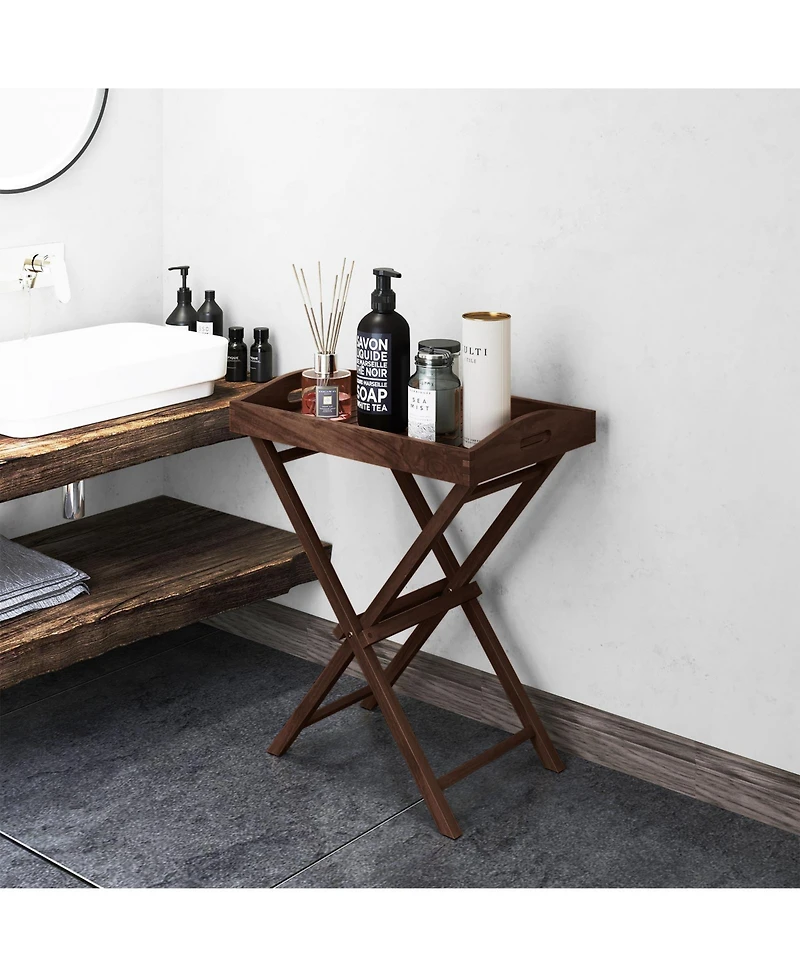 Solid Teak Wood Tray Table with Removable Tray Top for Patio and Garden