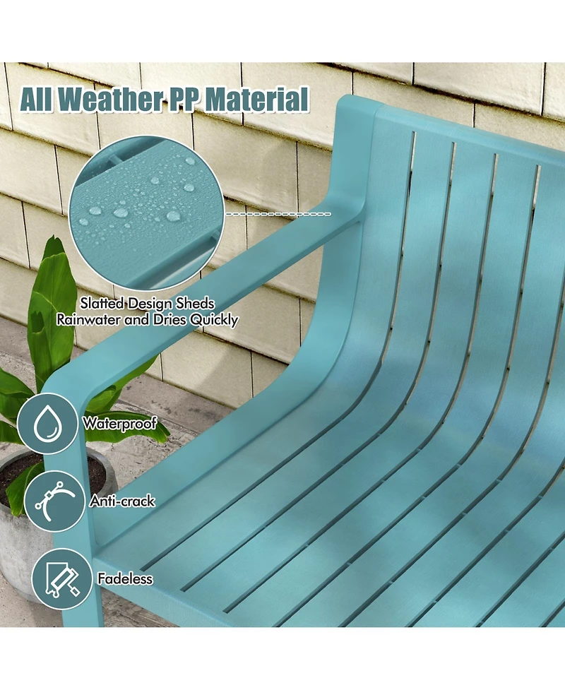 Weather-resistant Plastic 2-Person Bench with Curved Backrest-Blue