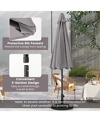 Outdoor Heavy Duty Market Umbrella with Crank Handle and 8 Sturdy Ribs-Gray
