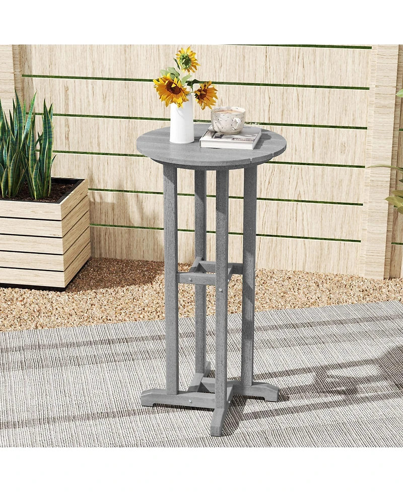 21.5 Inch Round Bar Table Patio Hdpe Bar Height Dining Table with Slatted Tabletop