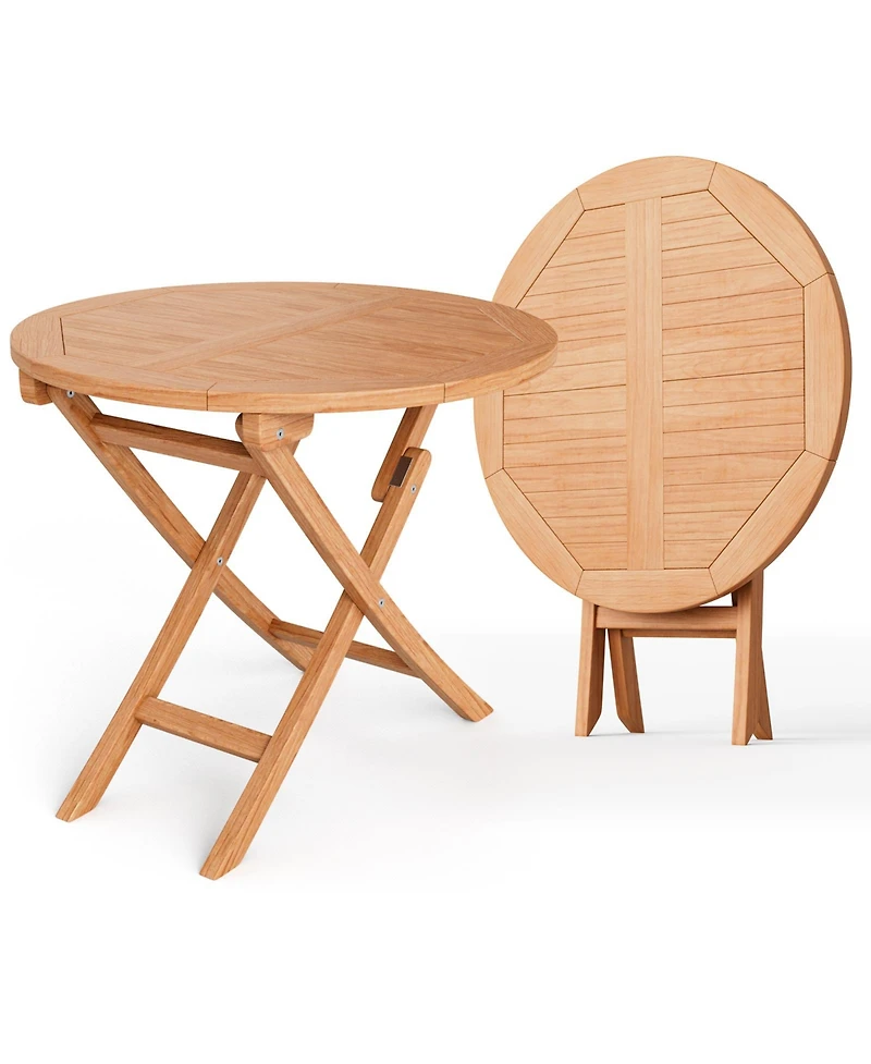 31.5 Inch Folding Patio Indonesia Teak Wood Round Coffee Table