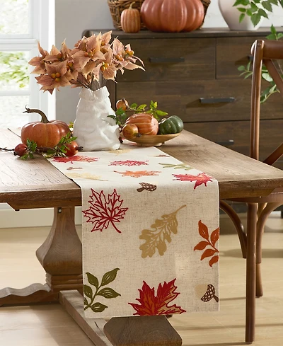 Elrene Hillsborough Embroidered Leaf Table Runner, 14" x 70"