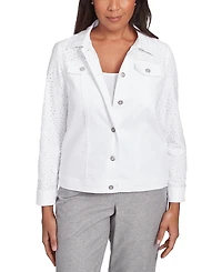 Alfred Dunner Petite Eyelet Button-Front Denim Jacket