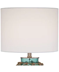 360 Lighting Nautical Accent Table Lamps 22.5" High Set of 2 Coastal Blue Green Rope Net Off White Drum Shade for Living Room Family Bedroom