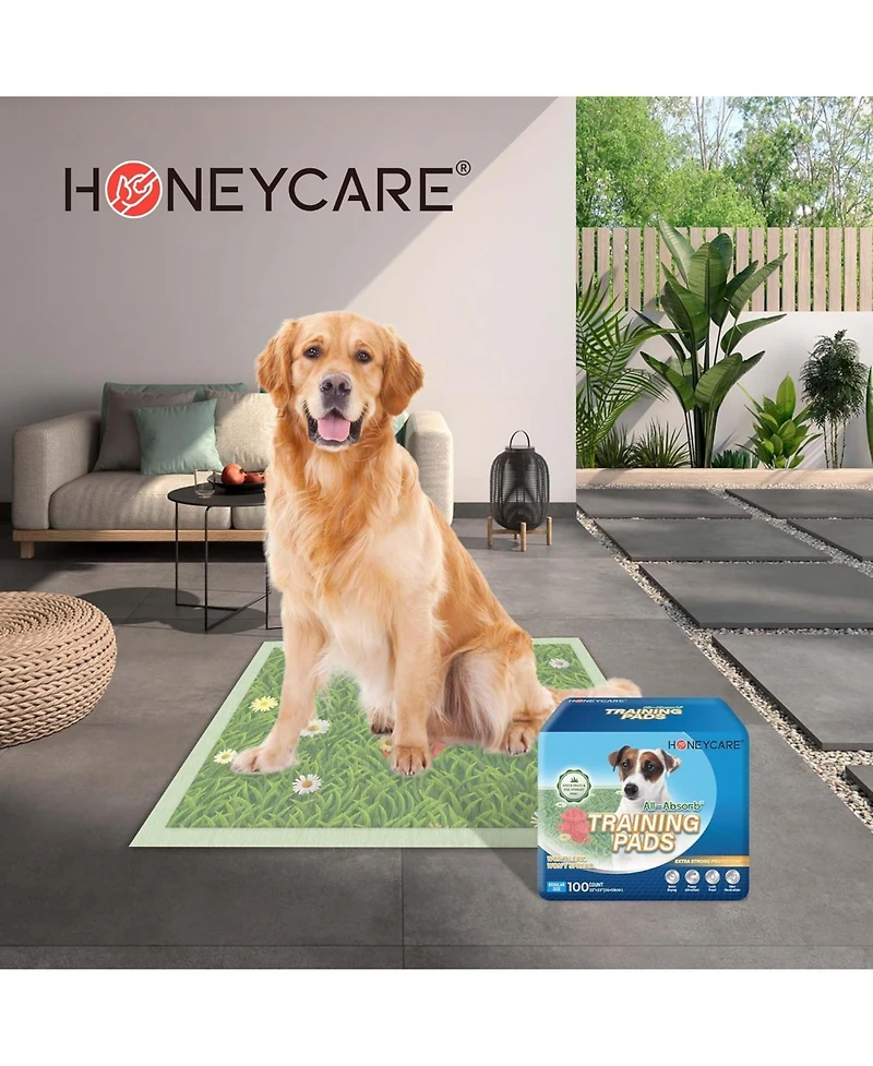 HoneyCare Dog Training Pads with Printed Grass & Fire Hydrant, Odor Eliminating Puppy Pads Premium Dog Pads 22x23 inch, 200ct