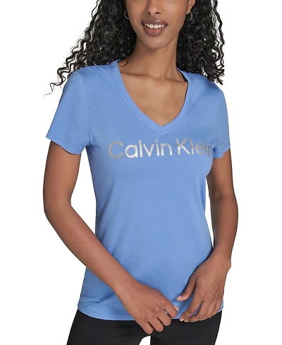 Calvin Klein Performance Women's Glitter Logo V-Neck T-Shirt