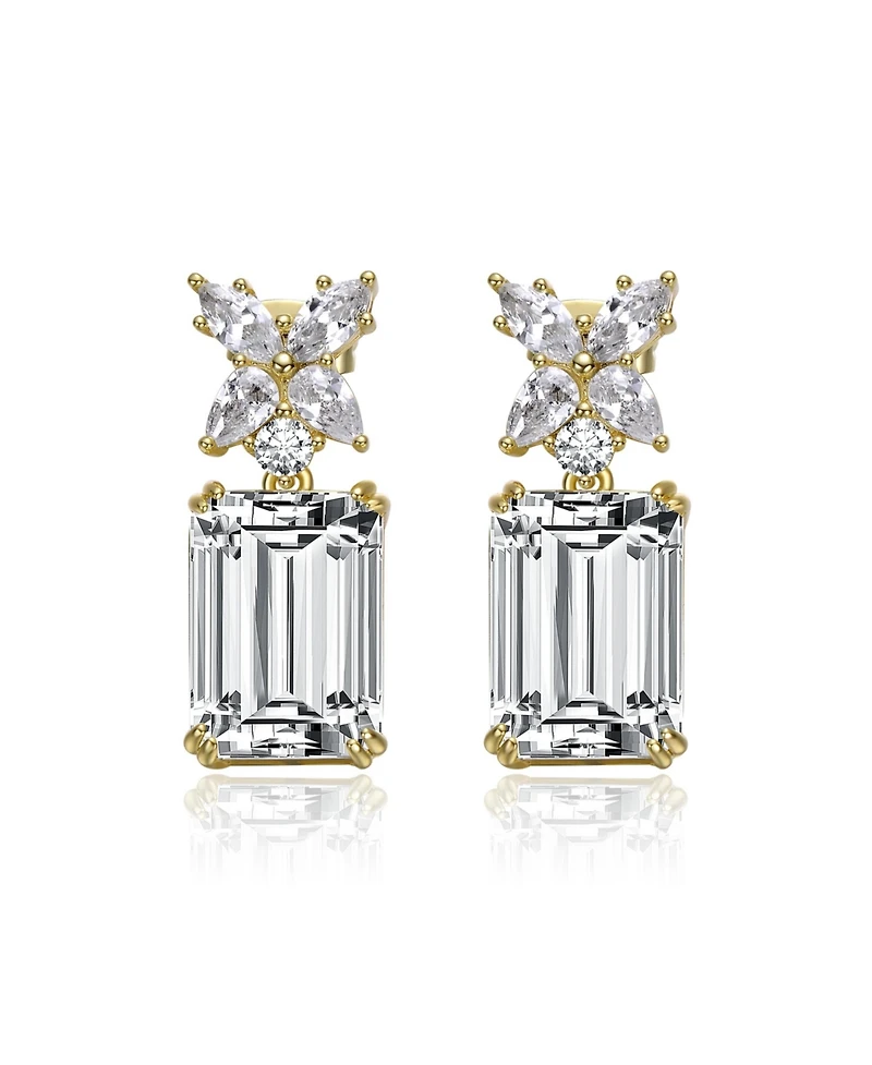 14K Gold Plated Cubic Zirconia Cluster Drop Earrings