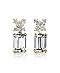 14K Gold Plated Cubic Zirconia Cluster Drop Earrings