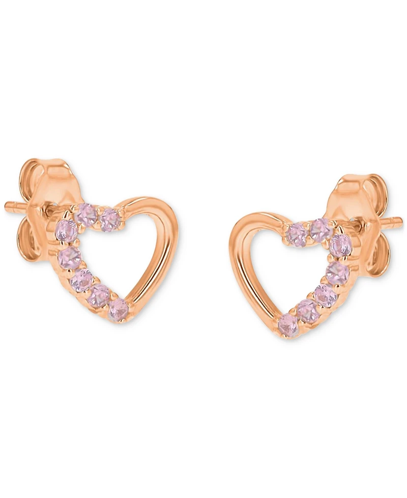 Pink Cubic Zirconia Heart Stud Earrings 14k Rose Gold over Sterling Silver