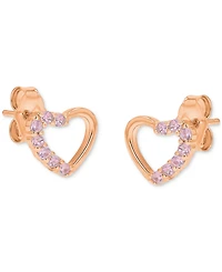 Pink Cubic Zirconia Heart Stud Earrings 14k Rose Gold over Sterling Silver