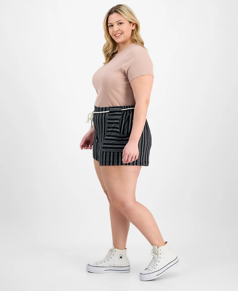 Derek Heart Trendy Plus Striped Rope-Belt Shorts