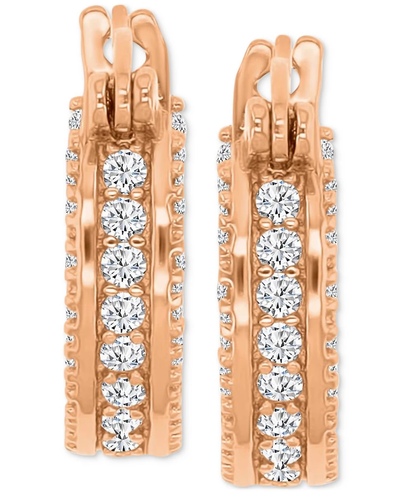 Cubic Zirconia Huggie Hoop Earrings Sterling Silver