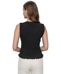 Dkny Jeans Women's Crewneck Smocked Sleeveless Top