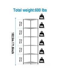6 Tier Shelf Corner Wire Shelf Rack Pentagonal Shelves Adjustable Metal Heavy Duty Free Standing Corner Storage Display Chrome Rack for Bathroom, Livi