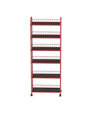 Red 6 Tier Slim Rolling Storage Cart, Mobile Shelving Unit with Wheels, Metal Wire Storage Shelving Rack with Baskets for Kitchen Bathroom Office Laun