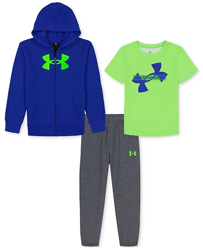 Under Armour Toddler & Little Boys 3-Pc. Rival Printed Fleece Hoodie, Logo T-Shirt Joggers Set