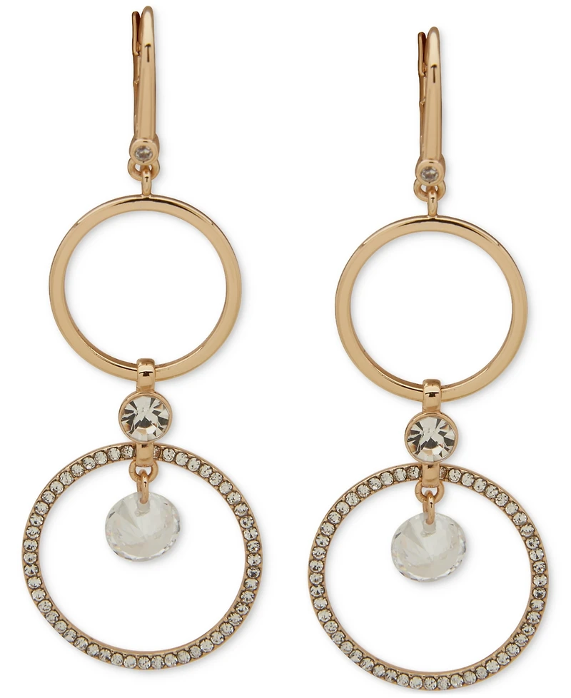 Dkny Gold-Tone Crystal & Pave Double Circle Drop Earrings