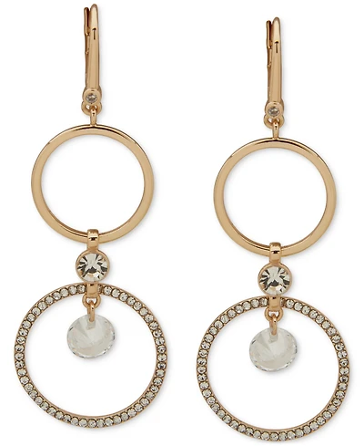 Dkny Gold-Tone Crystal & Pave Double Circle Drop Earrings