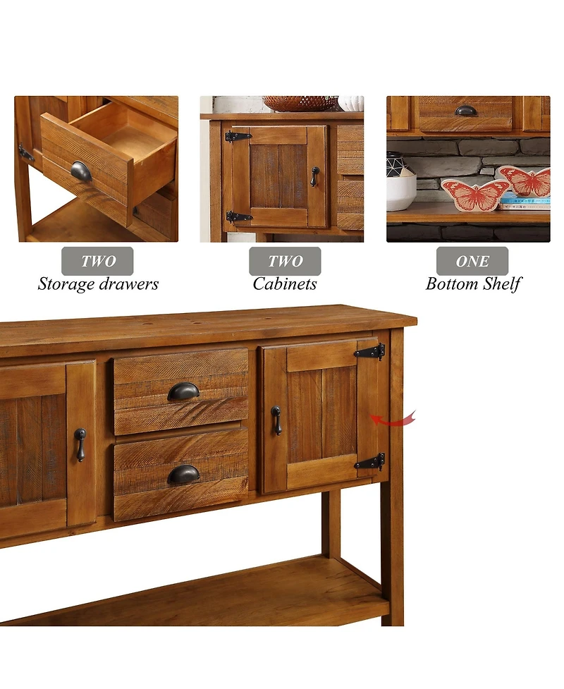 Streamdale Retro Style Solid Wood Sideboard with Drawers & Cabinets