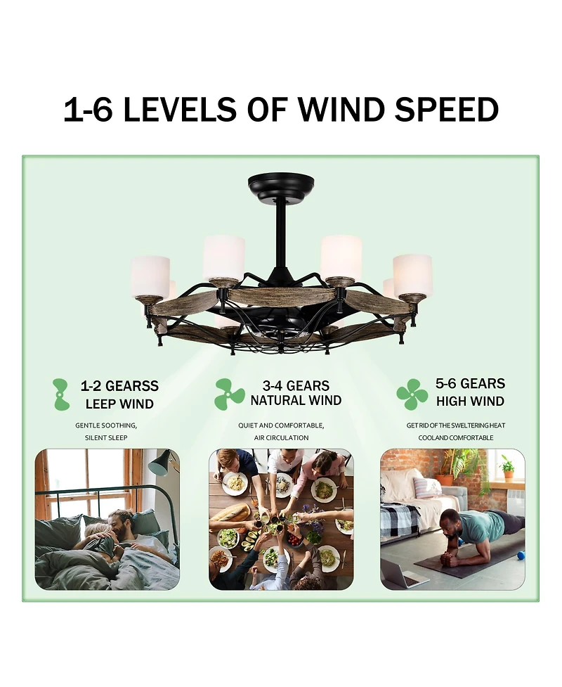 Streamdale Dia 33 inch Chandelier Ceiling Fan for Bedroom Dining Room Living Room Kitchen Farmhouse Entry,Matte Black+ Wood Grain