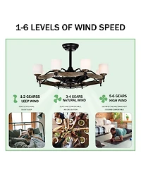 Streamdale Dia 33 inch Chandelier Ceiling Fan for Bedroom Dining Room Living Room Kitchen Farmhouse Entry,Matte Black+ Wood Grain