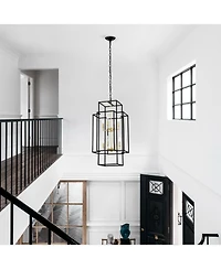 Streamdale 8-Light Pendant Chandelier, Matte Black & Gold, Adjustable Height, Industrial Farmhouse, (Bulbs Not Included)