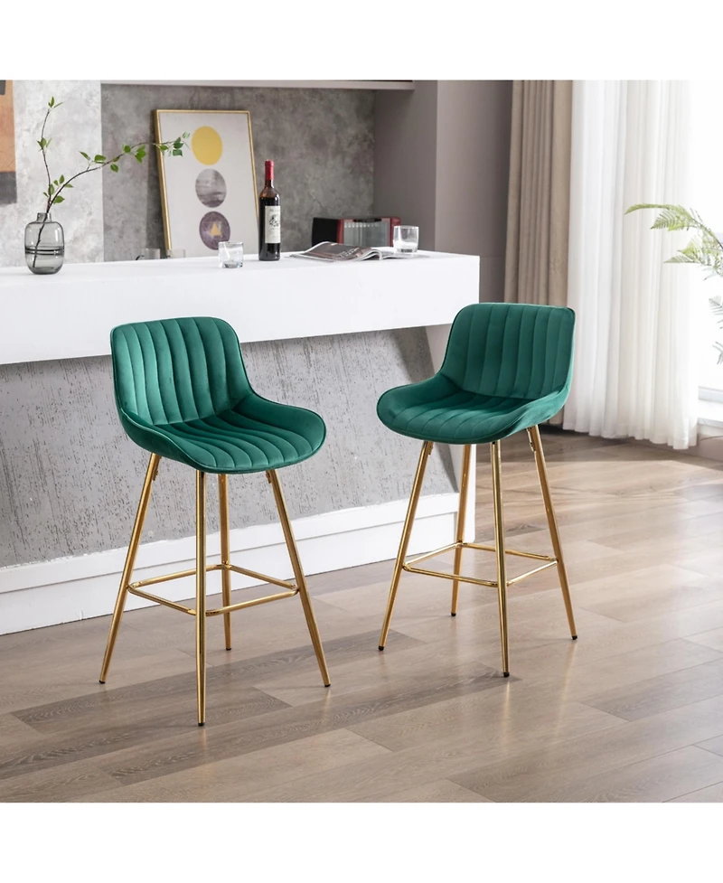 Streamdale Elegant Velvet Counter Bar Stools (Set of 2), Gold Leg
